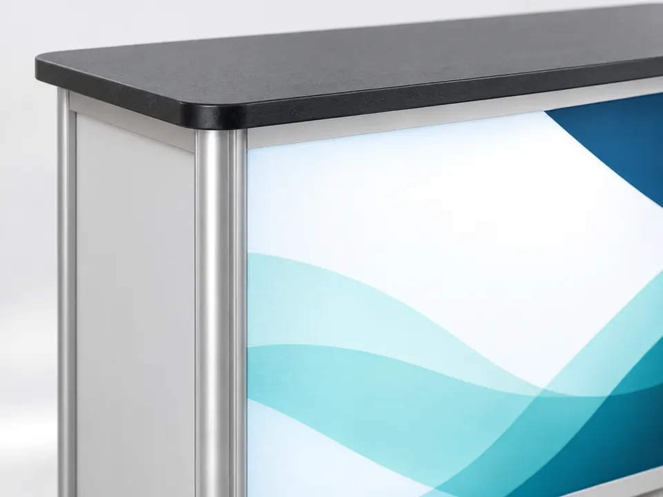 Backlit Exhibition Counters — close-up of the illustrative product materials and finish