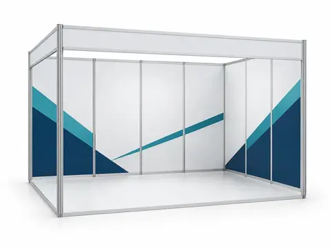 Shell Scheme Booths — illustrative product concept on a clean background