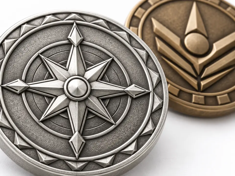 Challenge Coins — close-up of the illustrative product materials and finish