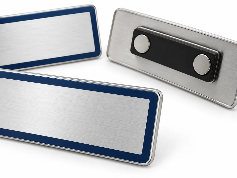 Name Badges — close-up of the illustrative product materials and finish