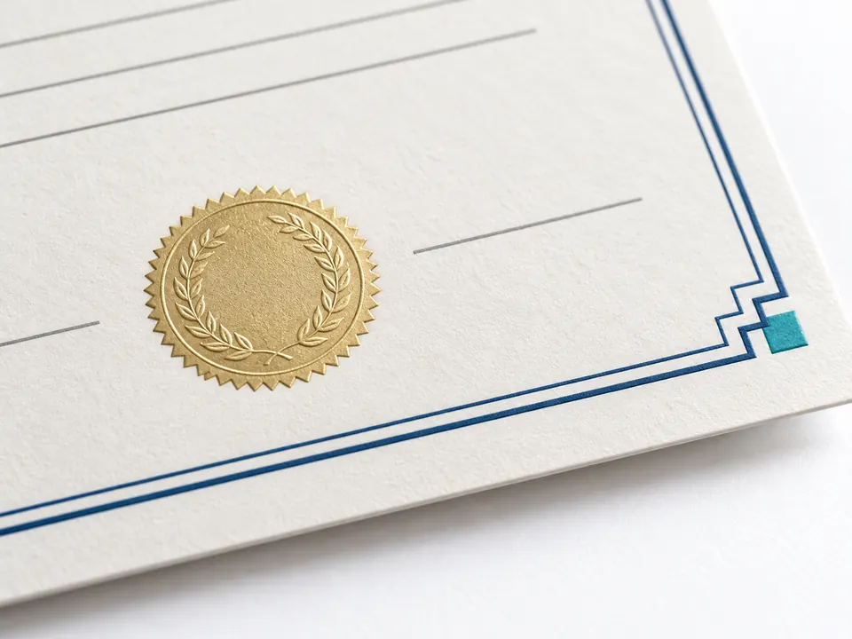 Certificates — close-up of the illustrative product materials and finish