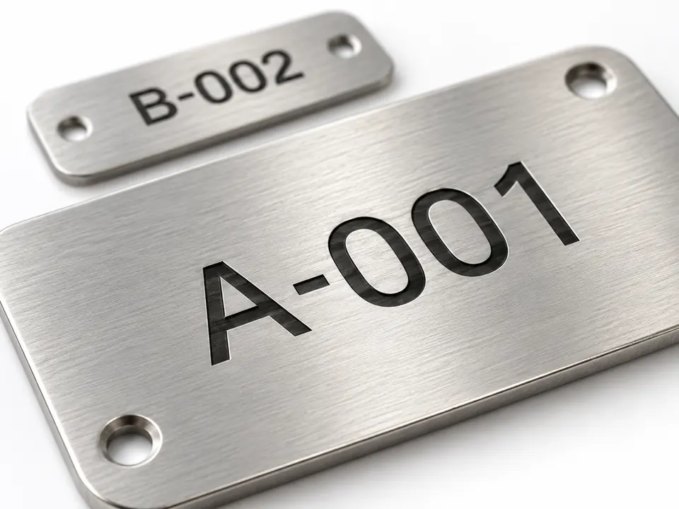 Metal Labels — close-up of the illustrative product materials and finish